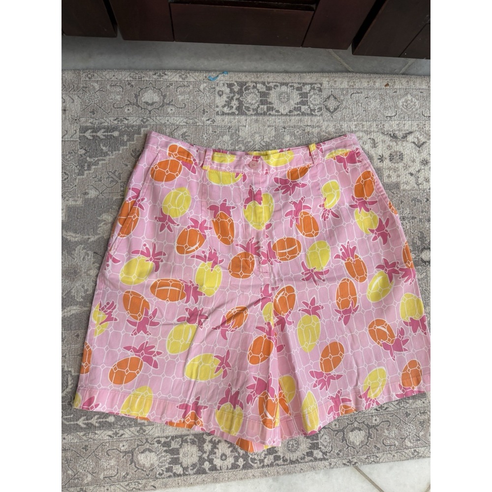 Vintage Lilly Pulitzer Pineapple Shorts Pink Preppy Coastal White Label Size 2